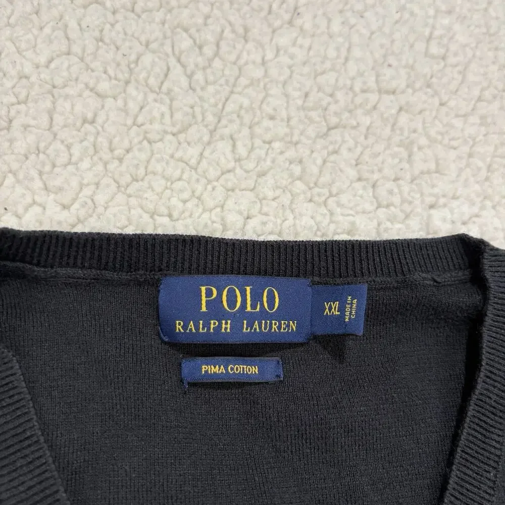 Polo Ralph Lauren Mens Black‎ V Neck Pima Cotton Sweater Vest Size XXL Red Pony